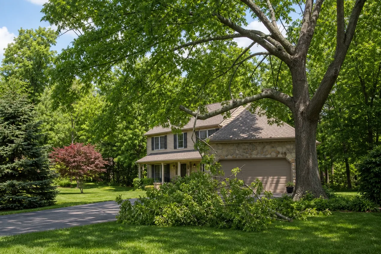 Suburban South Whitehall style yard with mature shade trees
